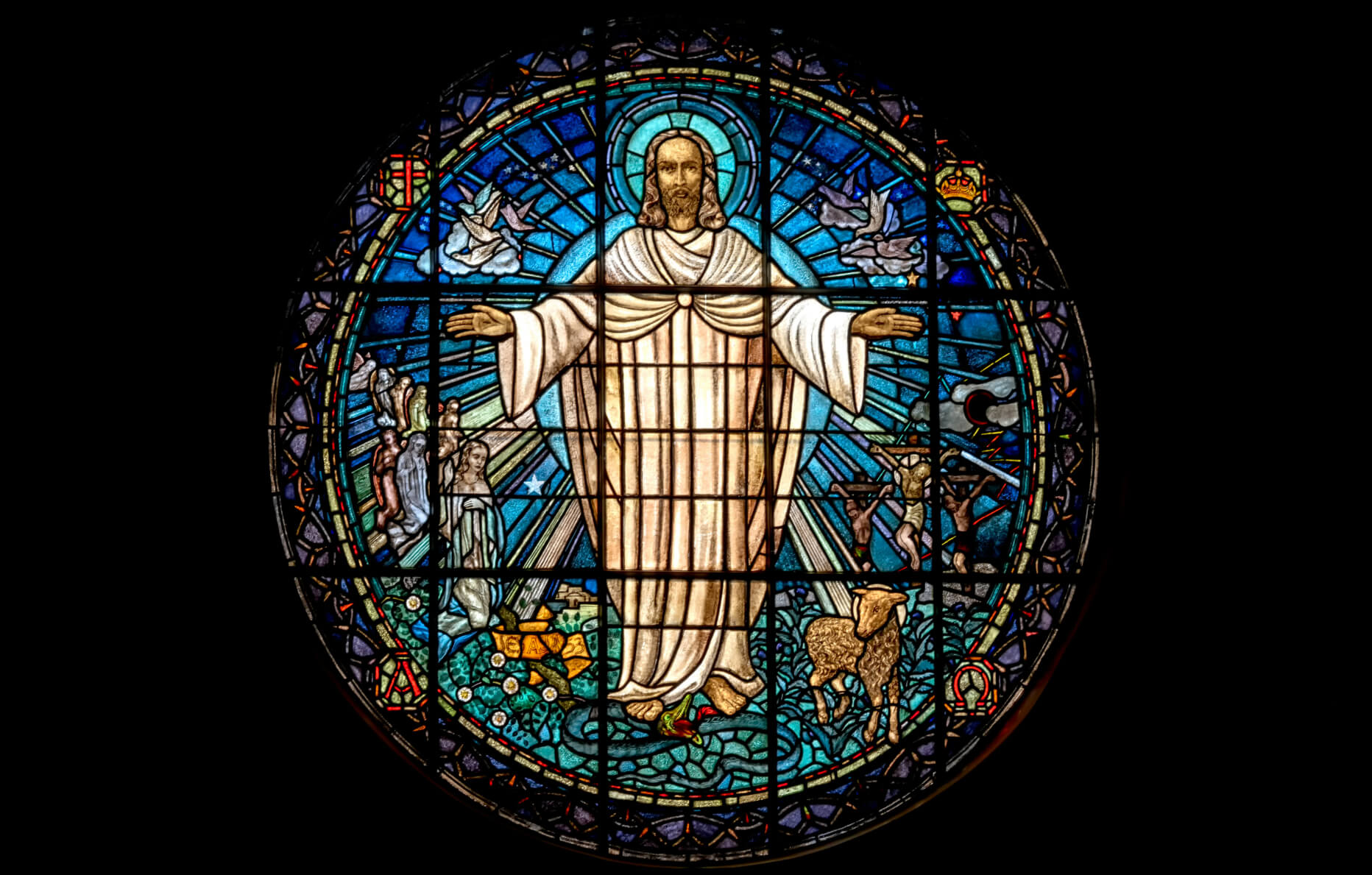 divinity-jesus-liar-lunatic-don-lemon stain glass window of Jesus